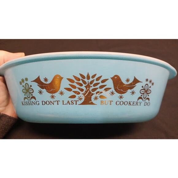 Vintage Sears Glasbake Ovenware 1 Quart Dish Kissing Don't Last But Cookery Do - Picture 4 of 13